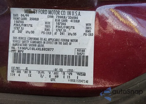 1999 Ford Expedition Eddie Bauer/Xlt из США, поврежденный, VIN 1FMPU18L4XLB82877